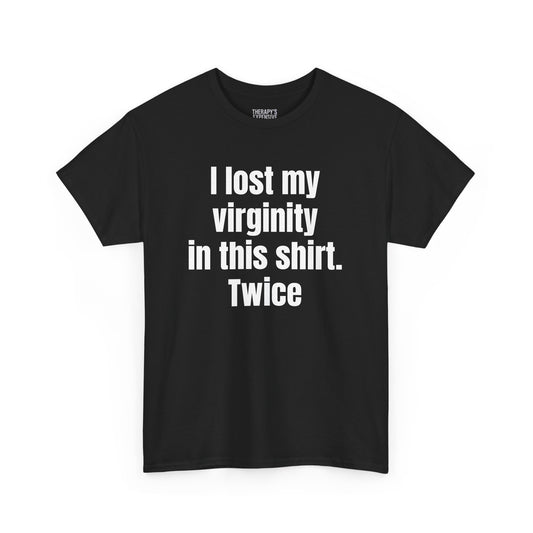 Funny Virginity Loss Tee, Unisex Heavy Cotton T-Shirt, Humor Shirt, Unique Gift for Friends, Party Wear, Celebratory Apparel